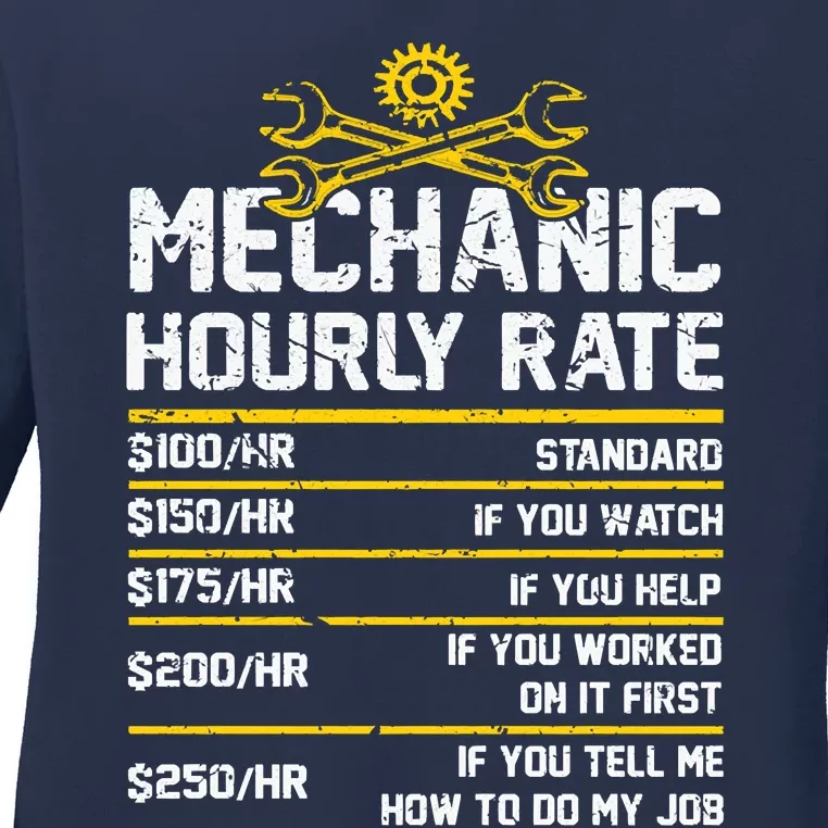 Funny Mechanic Hourly Rate Ladies Long Sleeve Shirt