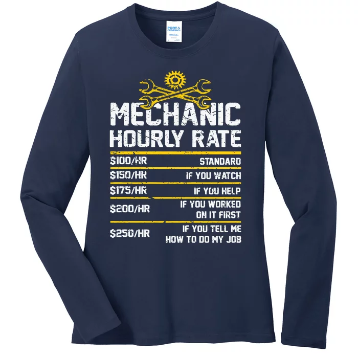 Funny Mechanic Hourly Rate Ladies Long Sleeve Shirt