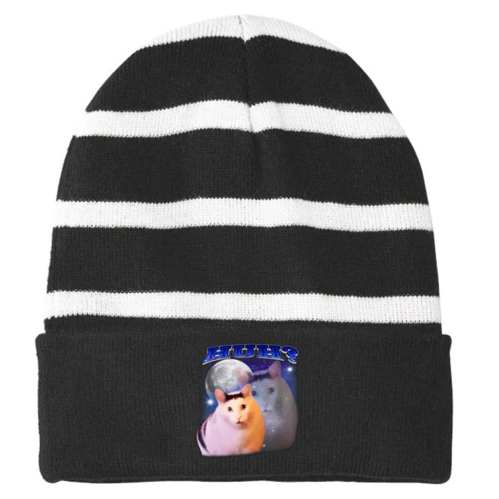 Funny Meme Huh Cat Striped Beanie with Solid Band