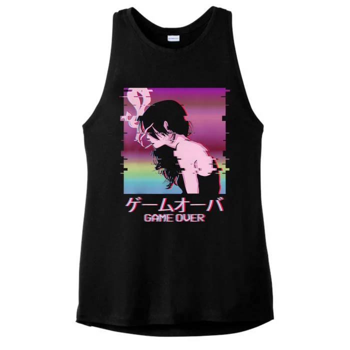 Japanese Vaporwave Sad Anime Girl Game Over Indie Aesthetic Ladies Tri-Blend Wicking Tank