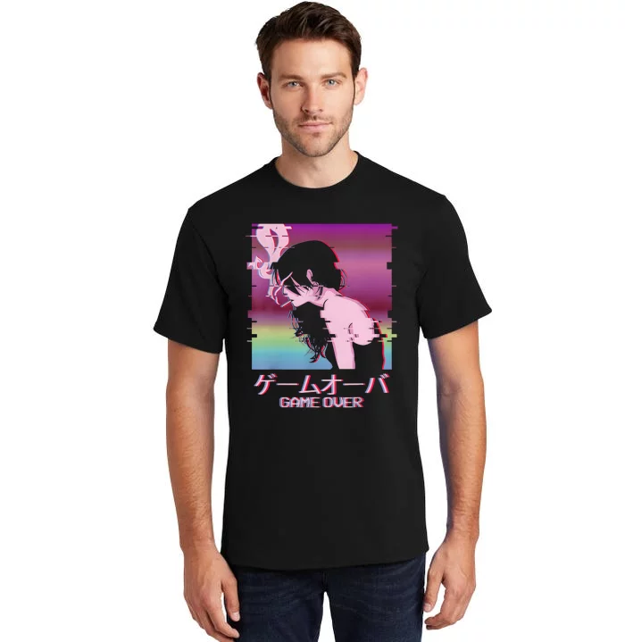 Japanese Vaporwave Sad Anime Girl Game Over Indie Aesthetic Tall T-Shirt