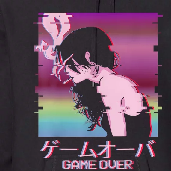 Japanese Vaporwave Sad Anime Girl Game Over Indie Aesthetic Premium Hoodie