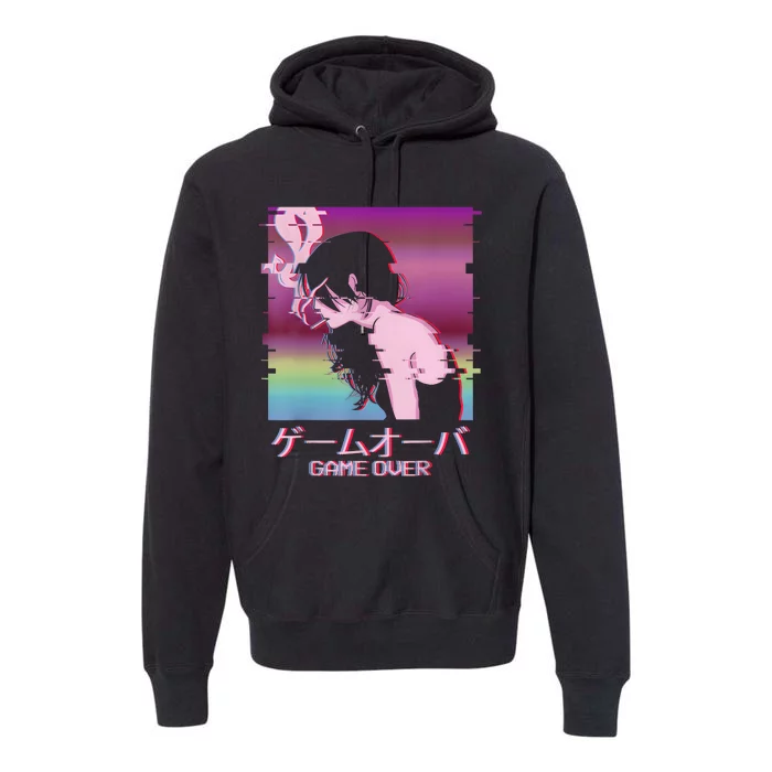 Japanese Vaporwave Sad Anime Girl Game Over Indie Aesthetic Premium Hoodie