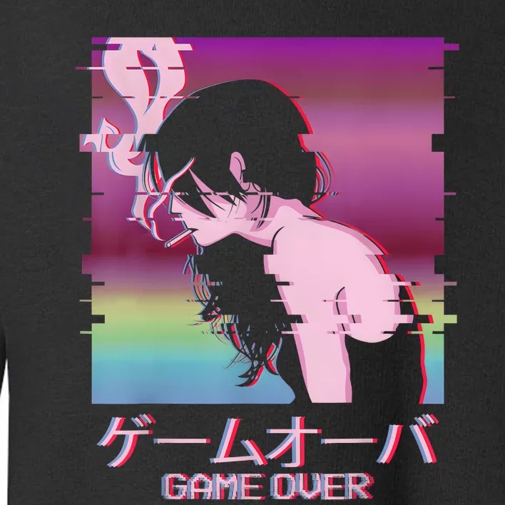 Japanese Vaporwave Sad Anime Girl Game Over Indie Aesthetic Toddler Sweatshirt