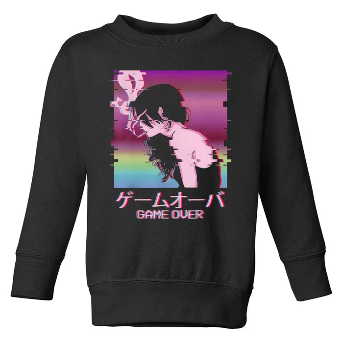 Japanese Vaporwave Sad Anime Girl Game Over Indie Aesthetic Toddler Sweatshirt