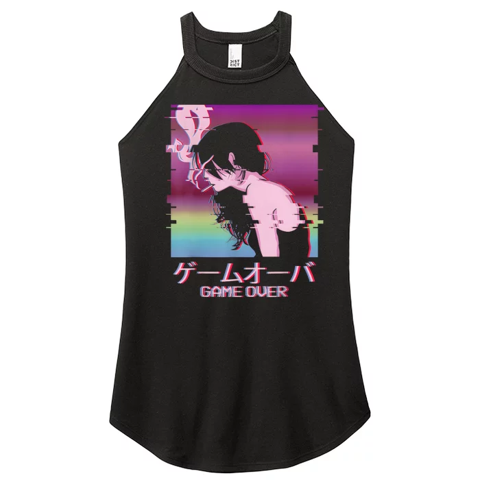 Japanese Vaporwave Sad Anime Girl Game Over Indie Aesthetic Women’s Perfect Tri Rocker Tank