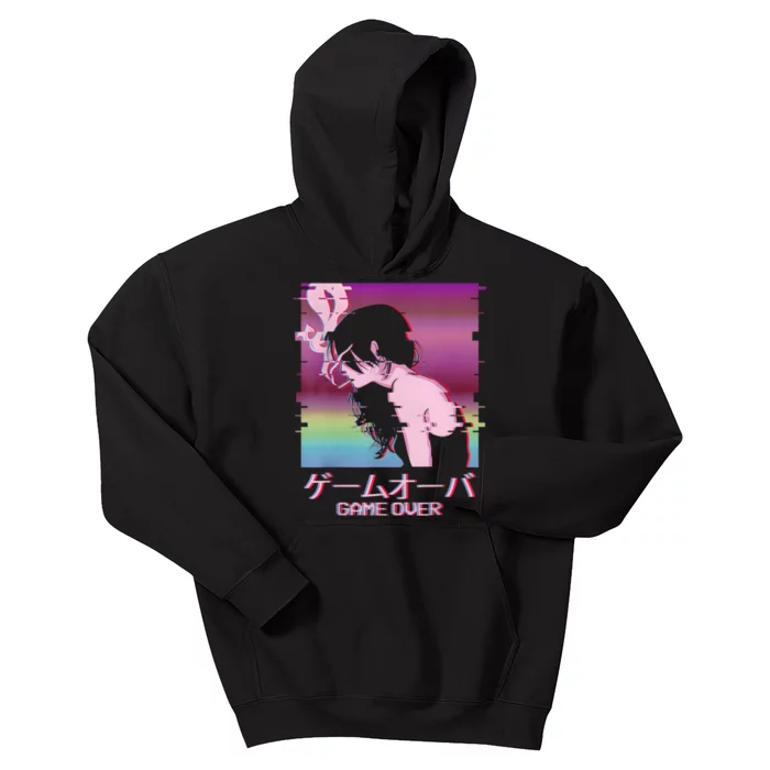 Japanese Vaporwave Sad Anime Girl Game Over Indie Aesthetic Kids Hoodie