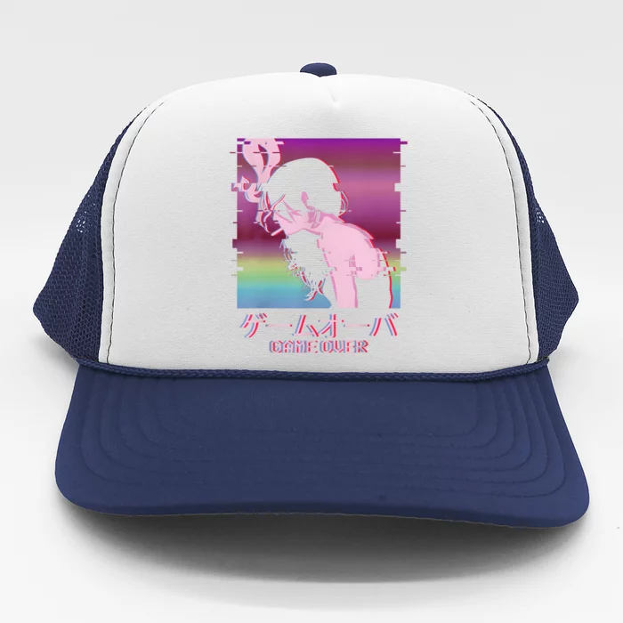 Japanese Vaporwave Sad Anime Girl Game Over Indie Aesthetic Trucker Hat