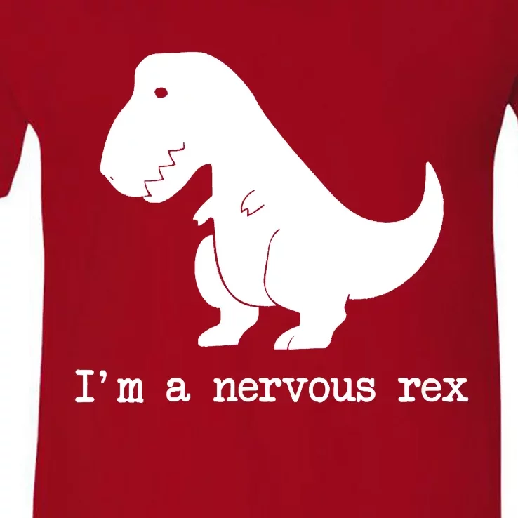 Funny Mental Health Awareness Trex Dinosaur With Anxiety V-Neck T-Shirt