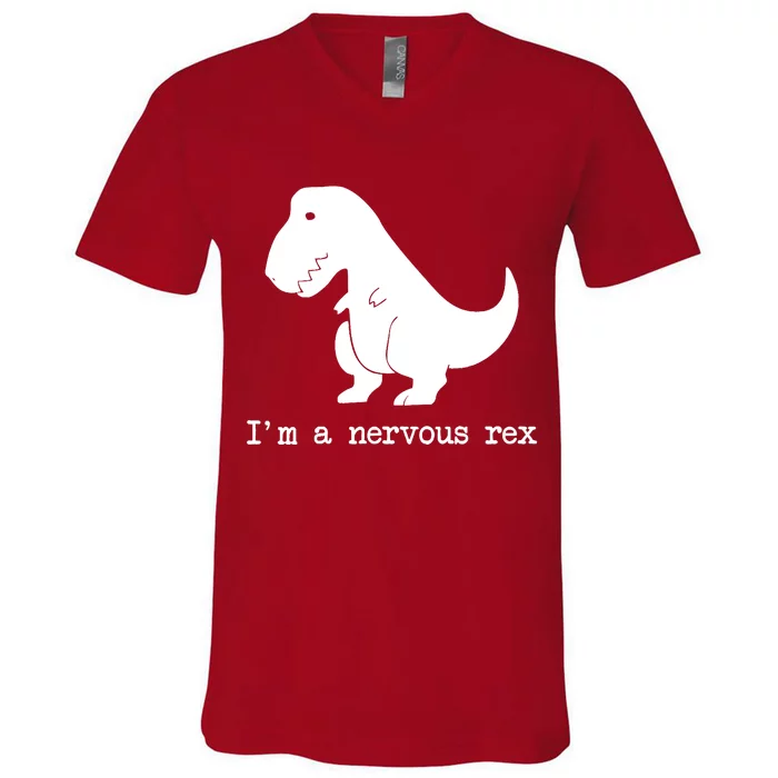 Funny Mental Health Awareness Trex Dinosaur With Anxiety V-Neck T-Shirt