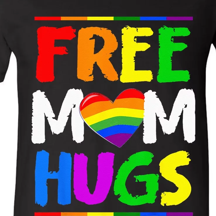 Free Mom Hugs LGBT LGBTQ Pride Month Rainbow Mom Support V-Neck T-Shirt