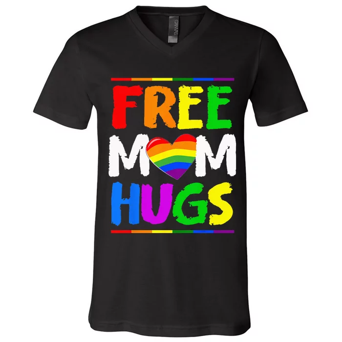 Free Mom Hugs LGBT LGBTQ Pride Month Rainbow Mom Support V-Neck T-Shirt