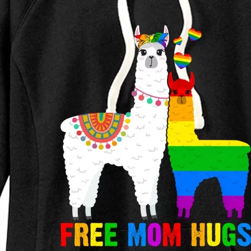 Free Mom Hugs Rainbow Heart Mama Llama Lgbt Pride Month Gift Women's Fleece Hoodie