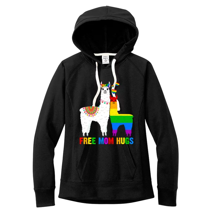 Free Mom Hugs Rainbow Heart Mama Llama Lgbt Pride Month Gift Women's Fleece Hoodie