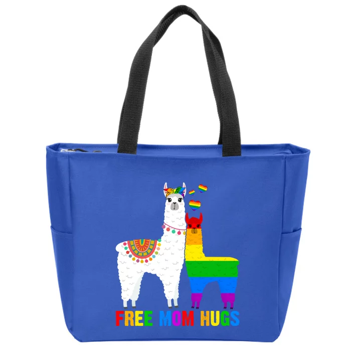 Free Mom Hugs Rainbow Heart Mama Llama Lgbt Pride Month Gift Zip Tote Bag