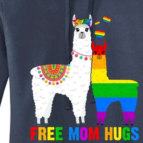 Free Mom Hugs Rainbow Heart Mama Llama Lgbt Pride Month Gift Women's Pullover Hoodie