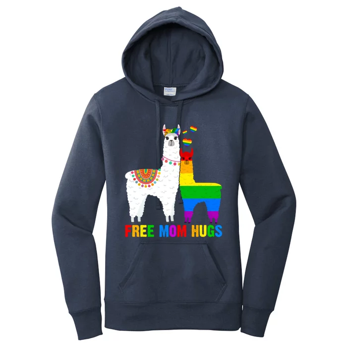 Free Mom Hugs Rainbow Heart Mama Llama Lgbt Pride Month Gift Women's Pullover Hoodie