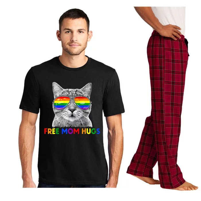 Free Mom Hugs Purride Proud Ally Cat Rainbow Flag LGBT Pride Pajama Set