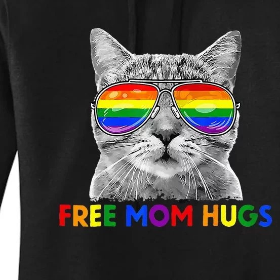 Free Mom Hugs Purride Proud Ally Cat Rainbow Flag LGBT Pride Women's Pullover Hoodie