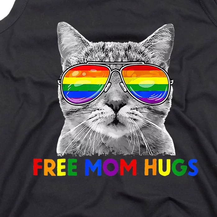 Free Mom Hugs Purride Proud Ally Cat Rainbow Flag LGBT Pride Tank Top