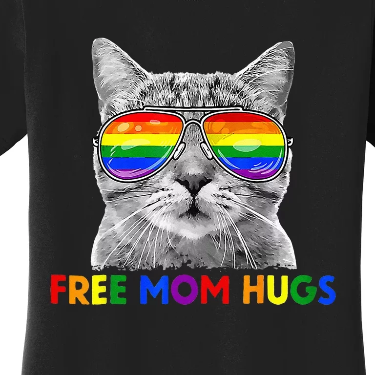 Free Mom Hugs Purride Proud Ally Cat Rainbow Flag LGBT Pride Women's T-Shirt