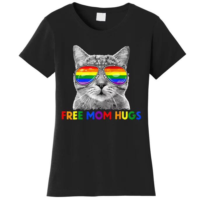 Free Mom Hugs Purride Proud Ally Cat Rainbow Flag LGBT Pride Women's T-Shirt