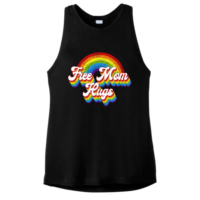 Free Mom Hugs Rainbow Retro LGBT Flag LGBT Pride Month Ladies Tri-Blend Wicking Tank