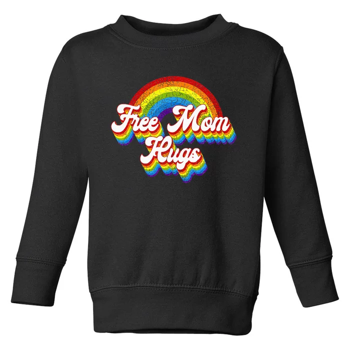 Free Mom Hugs Rainbow Retro LGBT Flag LGBT Pride Month Toddler Sweatshirt