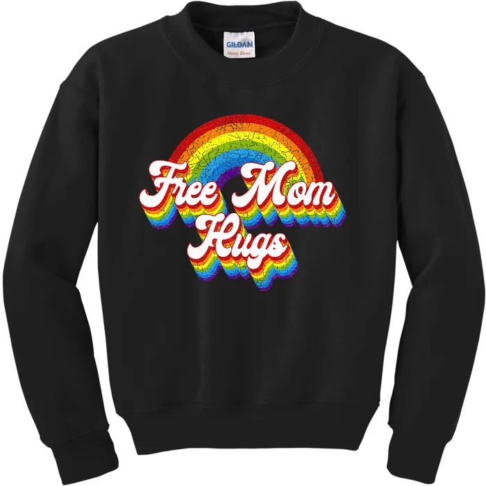 Free Mom Hugs Rainbow Retro LGBT Flag LGBT Pride Month Kids Sweatshirt