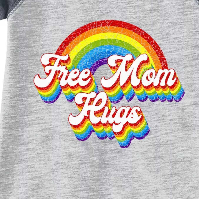 Free Mom Hugs Rainbow Retro LGBT Flag LGBT Pride Month Infant Baby Jersey Bodysuit