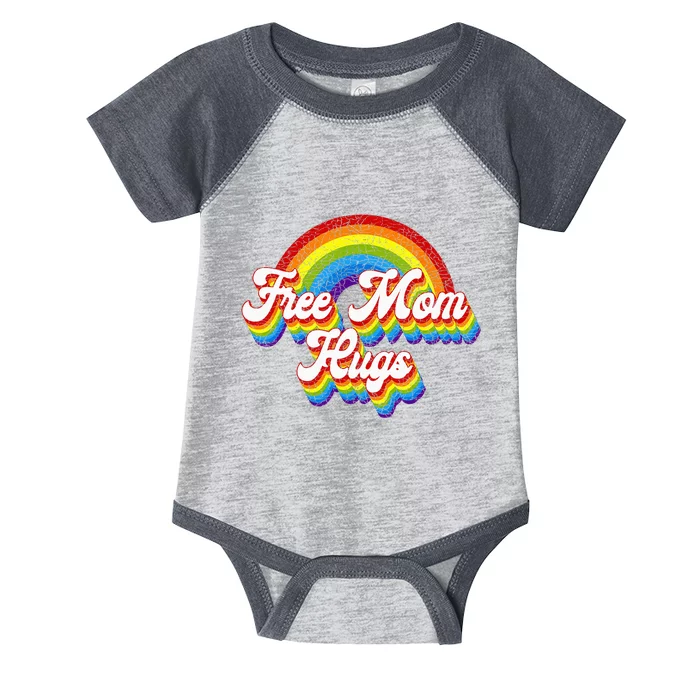 Free Mom Hugs Rainbow Retro LGBT Flag LGBT Pride Month Infant Baby Jersey Bodysuit