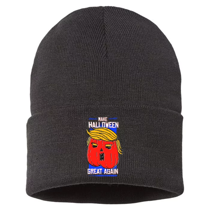 Funny Make Halloween Great Again Trump Pumpkin Sustainable Knit Beanie