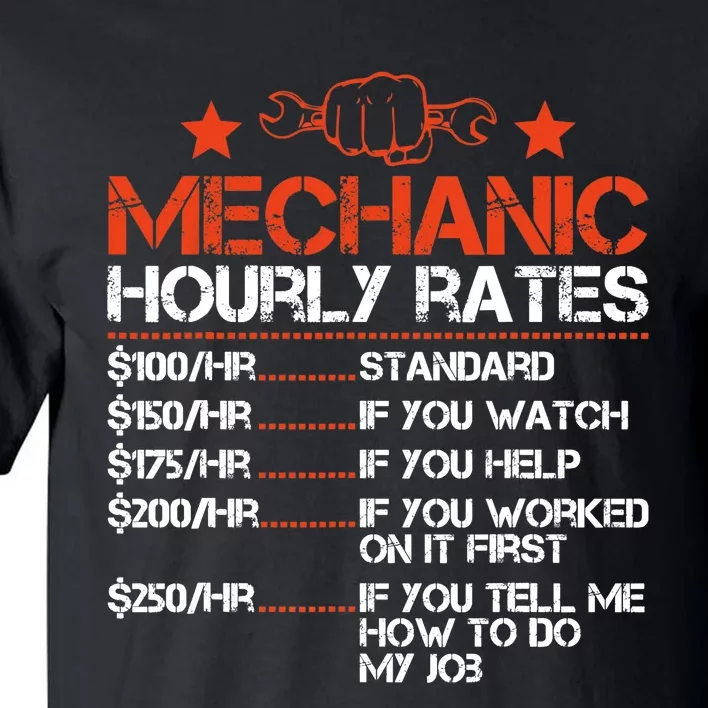 Funny Mechanic Hourly Rate Labor Rates Costume Tall T-Shirt