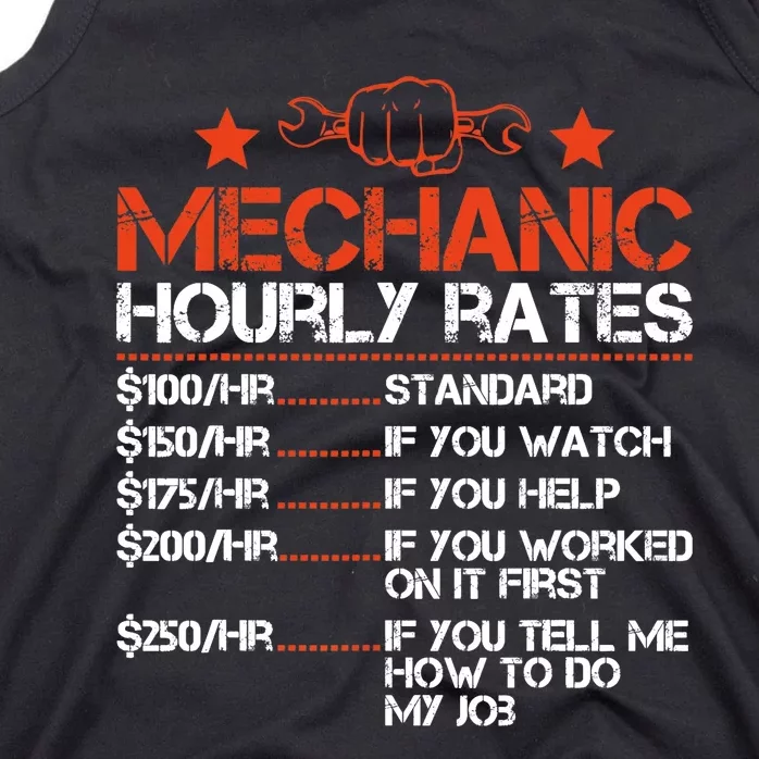 Funny Mechanic Hourly Rate Labor Rates Costume Tank Top