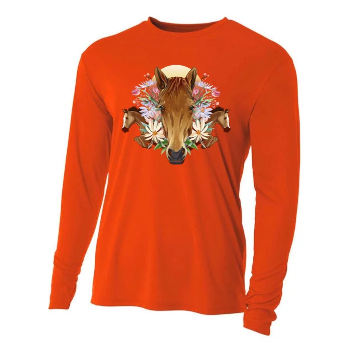 Floral Multi Horse Cooling Performance Long Sleeve Crew