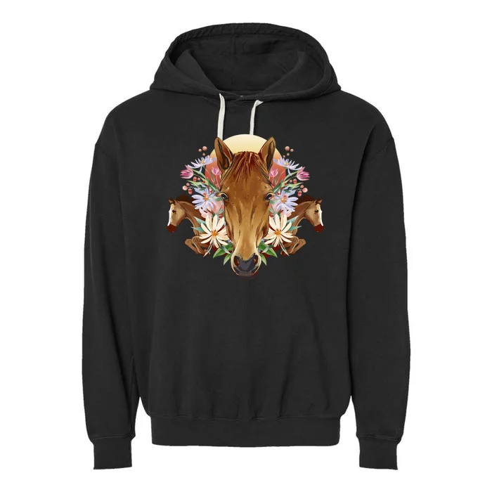 Floral Multi Horse Garment-Dyed Fleece Hoodie