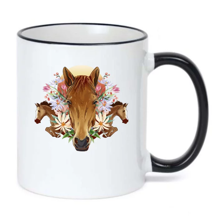 Floral Multi Horse Black Color Changing Mug