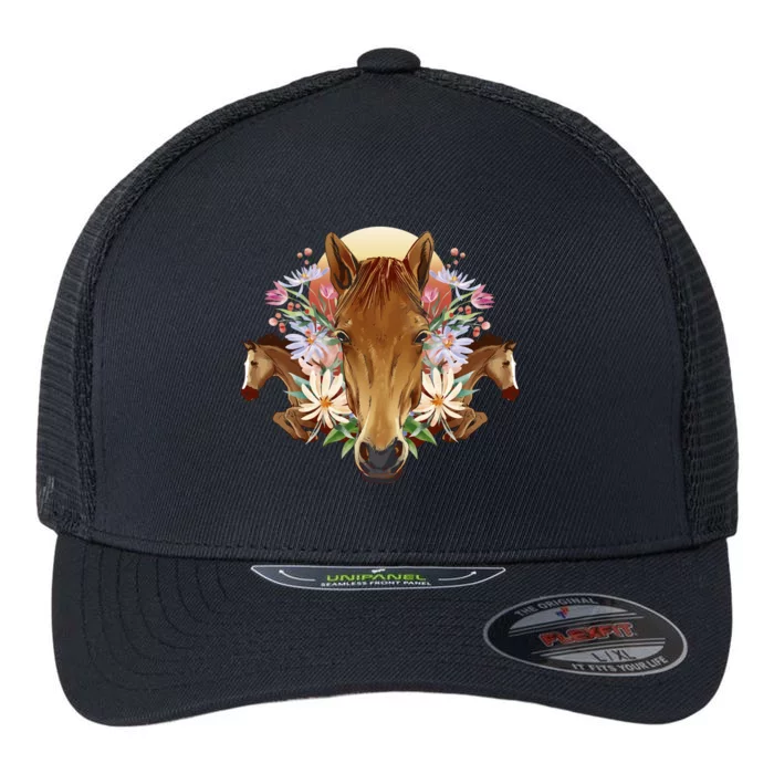 Floral Multi Horse Flexfit Unipanel Trucker Cap