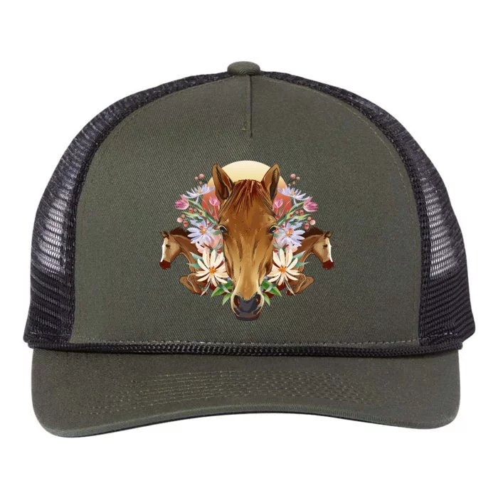 Floral Multi Horse Retro Rope Trucker Hat Cap