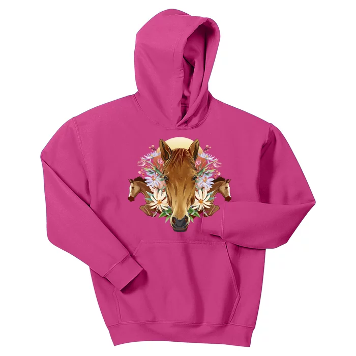 Floral Multi Horse Kids Hoodie