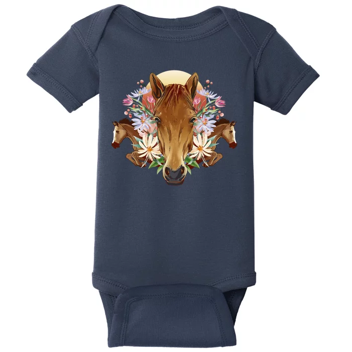 Floral Multi Horse Baby Bodysuit