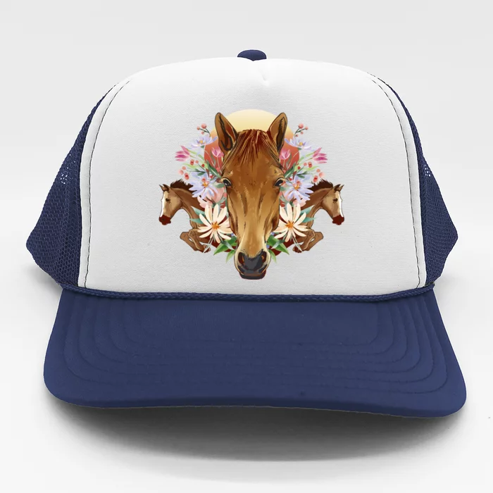 Floral Multi Horse Trucker Hat