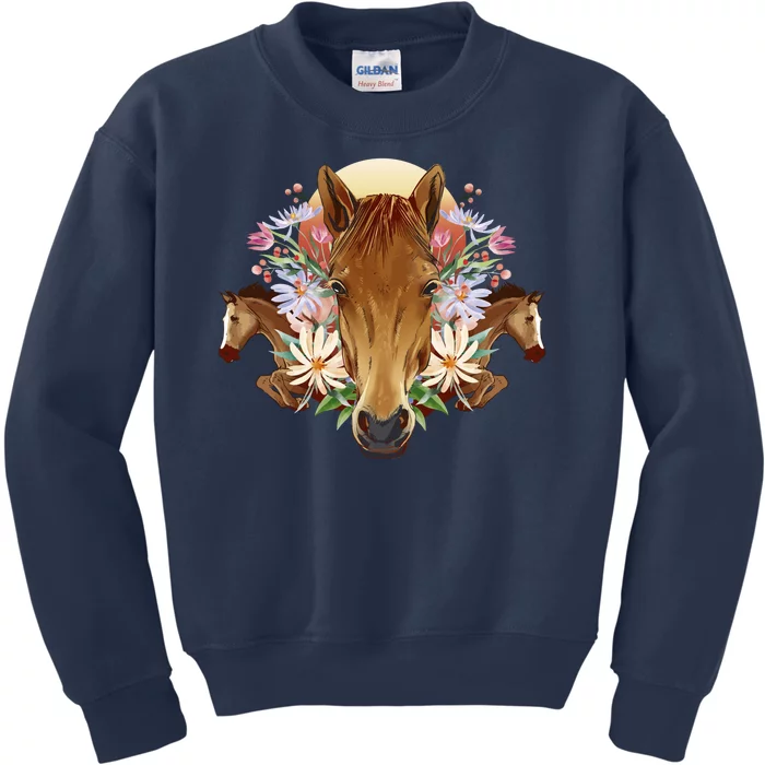 Floral Multi Horse Kids Sweatshirt