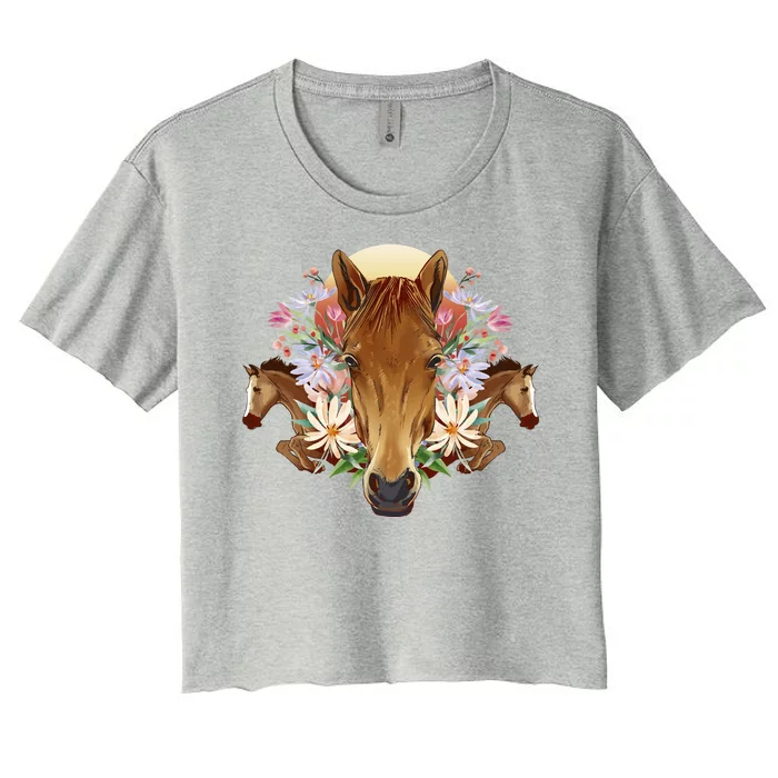 Floral Multi Horse Women's Crop Top Tee