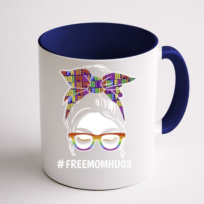 Free Mom Hugs Flag Lgbt Messy Bun Pride Rainbow Flag Funny Gift Front & Back Coffee Mug