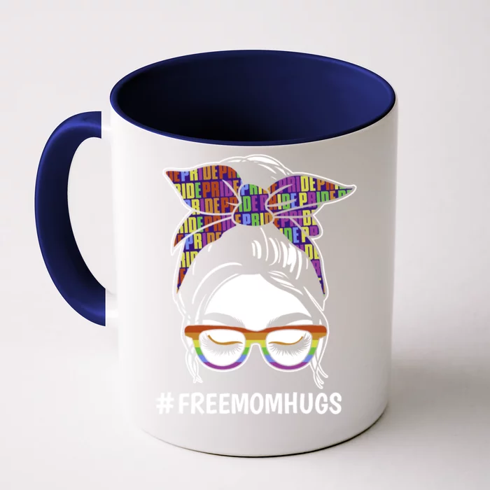 Free Mom Hugs Flag Lgbt Messy Bun Pride Rainbow Flag Funny Gift Front & Back Coffee Mug