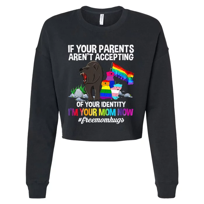 Free Mom Hugs Proud Mama Bear LGBT Gay Pride LGBTQ Parade Cropped Pullover Crew