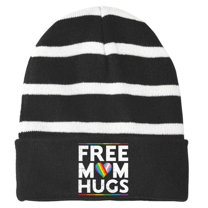 Free Mom Hugs Lgbt Pride Parades Rainbow Striped Beanie with Solid Band