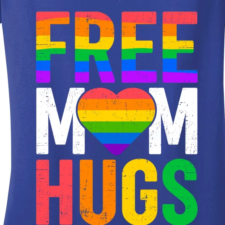 Free Mom Hugs Rainbow Heart Lgbt Flag Lgbt Pride Month Gift Women's V-Neck T-Shirt