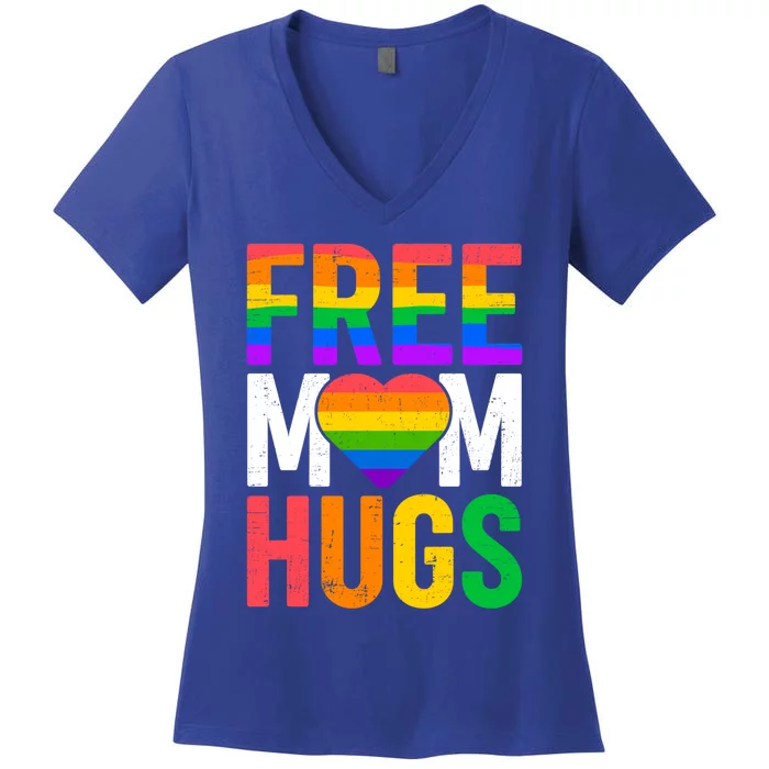 Free Mom Hugs Rainbow Heart Lgbt Flag Lgbt Pride Month Gift Women's V-Neck T-Shirt